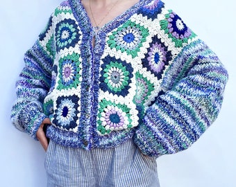 CROCHET PATTERN CARDIGAN.Starbust Granny Square Crochet Pattern Cardian.Zerowaste Crochet  Cardigan.Scrapyarn Crochet Pattern Cardigan.