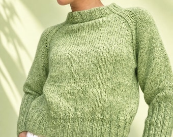 Stella Sweater Knitting Pattern PD F Beginnerfriendly Knit Pullover Top-Down Cropped Alpaca Wool Blowyarn