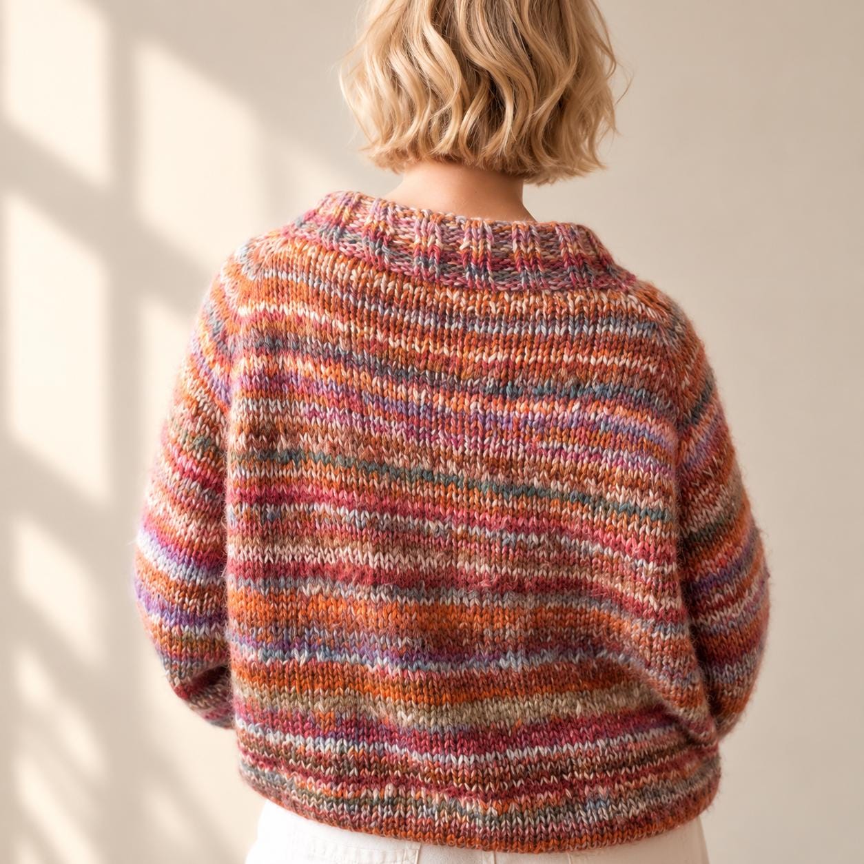 Sweater Knitting Pattern, Seamless Top Down Scrap Yarn Pullover