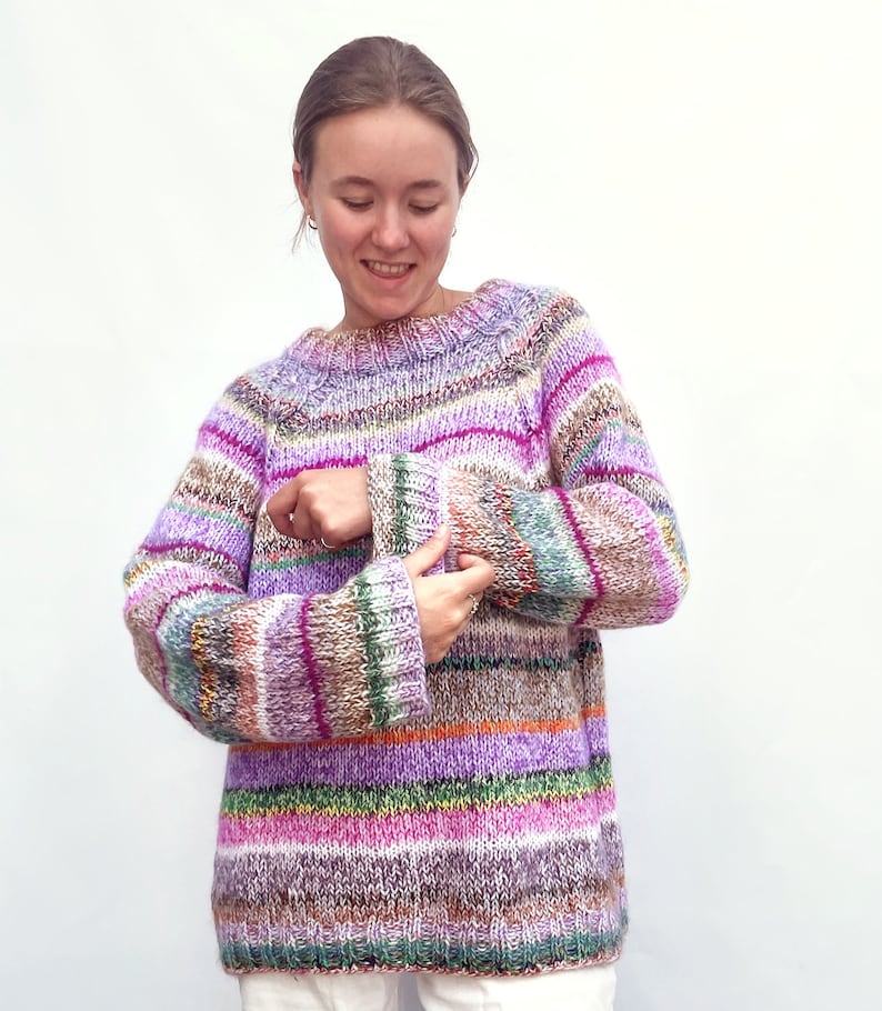 KNITTING PATTERN SWEATER.Sara Knitting Pattern Sweater.Zerowaste Knitting Pattern Sweater.Scrapyarn Sweater.Top Down Sweater With Cables. image 4