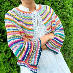 KAHLO Boho Cardigan. Instant PDF download Crochet Pattern. Detailed description with photos. Perfect scrapyarn project. Zerowaste crochet.