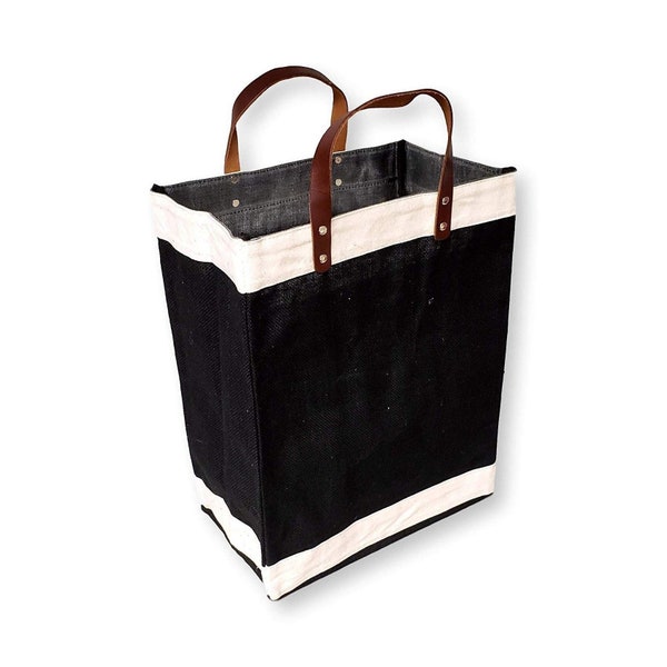 Embellished Jute Tote Bag with Leather Handle, Personalized Event Bag