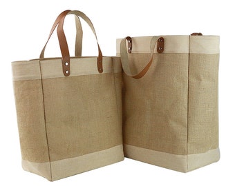 Travel Tote in Natural Canvas W/ Leather Handles - Etsy