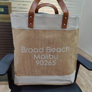 Custom Printed Jute Tote Bag, Market Shopping Bag, Pu Leather Handle Burlap Bag, Personalized Bridesmaid Beach Tote Bag, Birthday Gift Bags