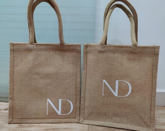Custom Alphabet Letter Logo Printed Gift Tote Bag, Party Favors Giveaways Bags, Mother of the Bride Gift, Monogrammed Jute Bag, Burlap Bags