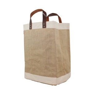 Bolsas de yute personalizadas para fiestas, bolsas de yute con asas de cuero genuino para regalar, bolsas de playa con asas de cuero de PU, bolsas de yute para regalo