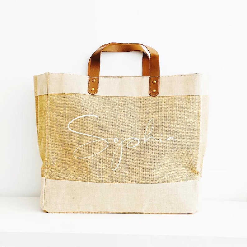 Borsa tote in juta personalizzata, borsa in tela di iuta stampata su misura immagine 1