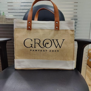 Initial Printed Ladies Tote Bag, Personalized Bridesmaid Jute Bags Custom Name Letters Printed Vintage Bag, Burlap  Jute Tote Bag, Handbags