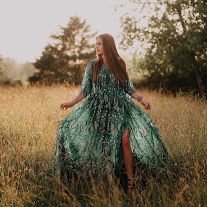 RENTAL DRESS - The Stella (Size XS-Large), Green Boho Sequin, Bohemian, Photography Dress, Maternity, Photoshoot, Senior