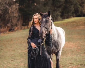 RENTAL DRESS (Size 0-16), The Black Vintage, Western Maternity, Fringe Robe, Boho, Photography