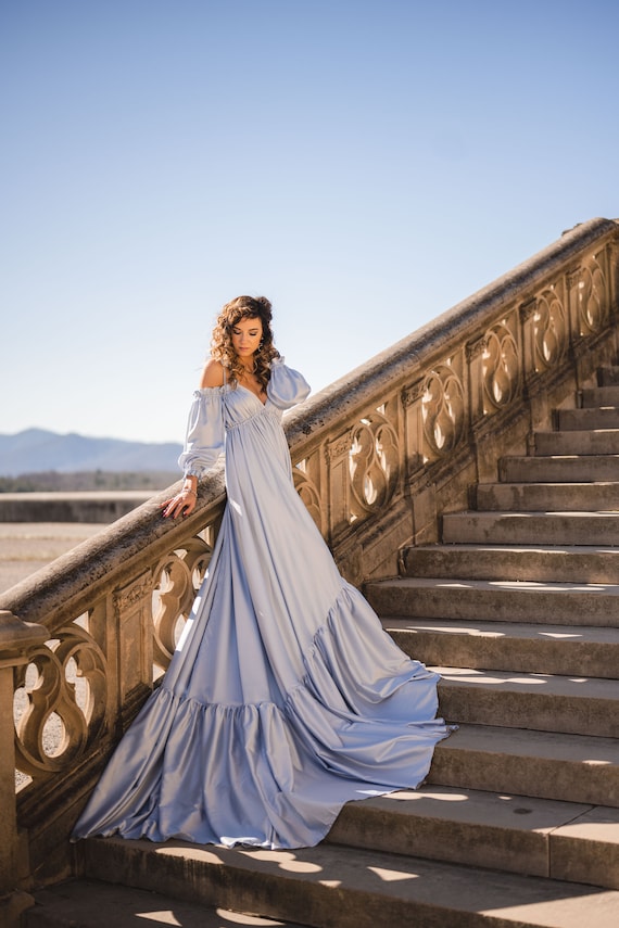 RENTAL DRESS - The Carrie (Size 2-10), Blue Satin Dress, Elegant, Photography Dress, Maternity, Photoshoot, Senior