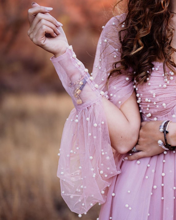 Rental Dress - The Pink Pearl (Size 0-10), Pearl Dress, Long Sleeve, Photography Dress, Maternity, Photoshoot, Prom, Senior