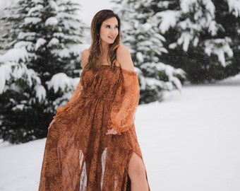 FOR SALE - The Melody (Small - XL ), Gown, Maternity Dress, Prom, Orange Lace, Fall Gown Photography, Senior Photos