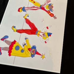 Clown Dance Party Illustration Art Print Clowncore Drawing Vintage Inspired