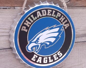 Eagles Football Bottle Cap Wall Decor, Metal Sign, Gift For Dad, Gift For Him, Garage Decor, Philadelphia Eagles, 6" Door Sign