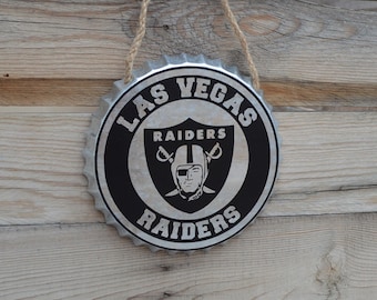 Raiders Football Bottle Cap Wall Decor, Metal Sign, Gift For Dad, Gift For Him, Garage Decor, Las Vegas Raiders, 6" Door Sign
