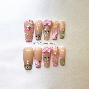 Custom Handmade Reusable Rilakkuma Press on Nail Set
