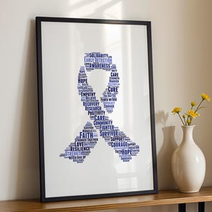 Colon Cancer Awareness Wall Art, Dark Blue Ribbon Cancer Poster, Chemo Support Decor, Oncology Room Print, Cancer Fight Motivation Quotes
