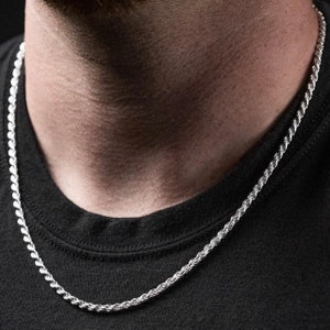 Silver Rope Chain Necklace 3mm - Men&#39;s Jewelry | Diamond Necklace | Hip Hop Necklace | Iced Out Necklace | LIFETIME WARRANTY