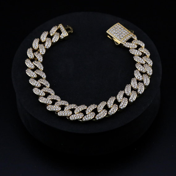 Iced Out 18k Gold Miami Cuban Link Bracelet Chain 12mm | Men's Hip