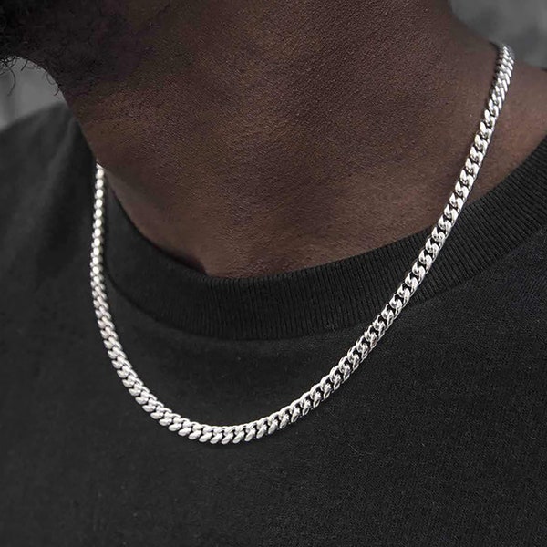 Chaîne à maillons Miami Cuban en or blanc et argent 6 mm / 8 mm / 10 mm / 12 mm - Bijoux homme | Collier hip-hop | Collier Iced Out | GARANTIE À VIE