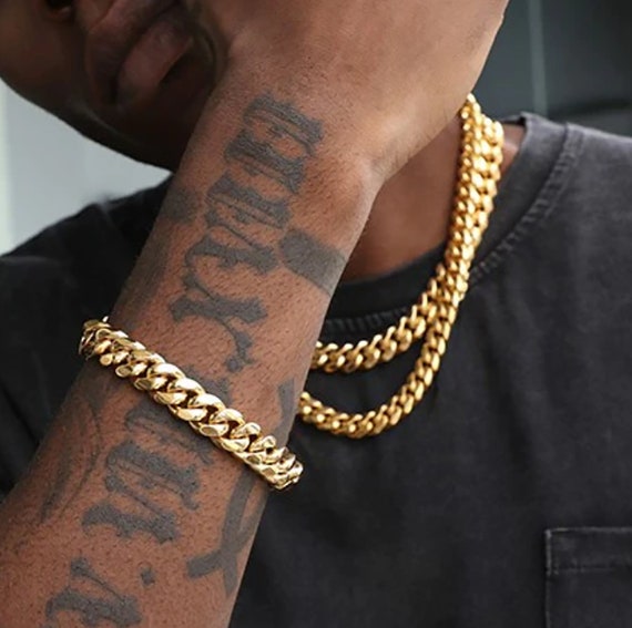 18k Gold Miami Cuban Link Bracelet Chain 12mm Men s Jewelry Hip