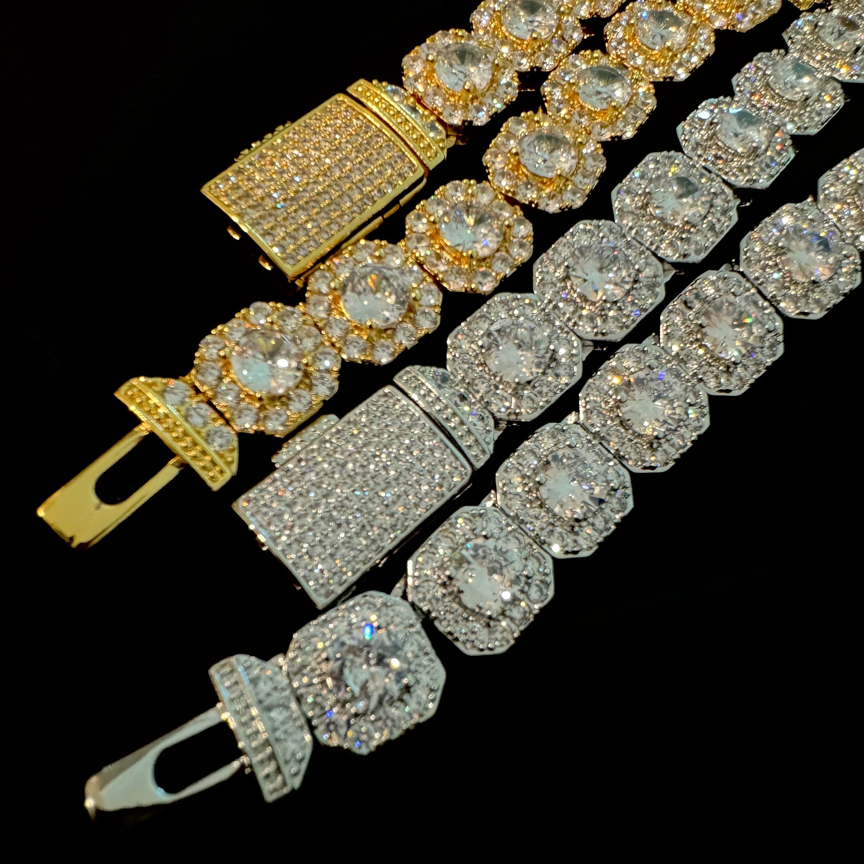 HALOKAIYA ICEDIAMOND 18k Gold Plated Iced Out 10MM Princess Cut Jumbo Shiny CZ Lab Diamond Tennis Link Chain Necklace, Hip Hop Jewelry Necklace For Men Women (16, Gold