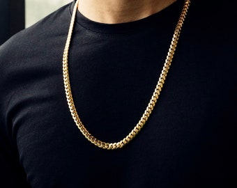 ChainsHouse Miami Cuban Chain Necklace for Men, 6mm/10mm/14mm Width, 18K Gold Plated/Stainless Steel/Black Men Chunky Curb Link Hip Hop Necklace