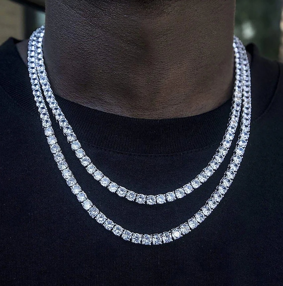 3mm Round Cut Lab Created Black Diamond Onyx Men's Tennis Necklace in 925  Silver | eBay