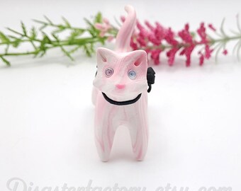 Handmade Polymer Clay Figurine: Valentine Cat