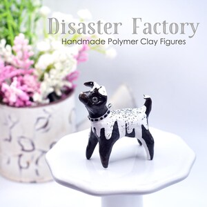 Handmade Polymer Clay Figurine: Vintage Cafe #3, Cookies and Cream Dog