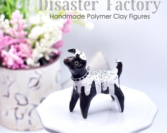 Handmade Polymer Clay Figurine: Vintage Cafe #3, Cookies and Cream Dog