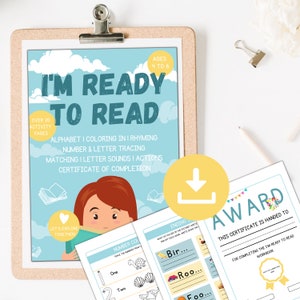 Estoy listo para leer - Descargas digitales para niños en edad preescolar / Hoja de trabajo imprimible/ Libros de trabajo educativos