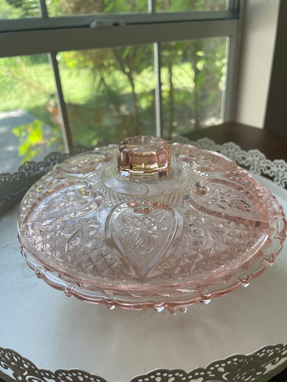 Pink Candy Dish With Lid Flowers and Hearts Etsy