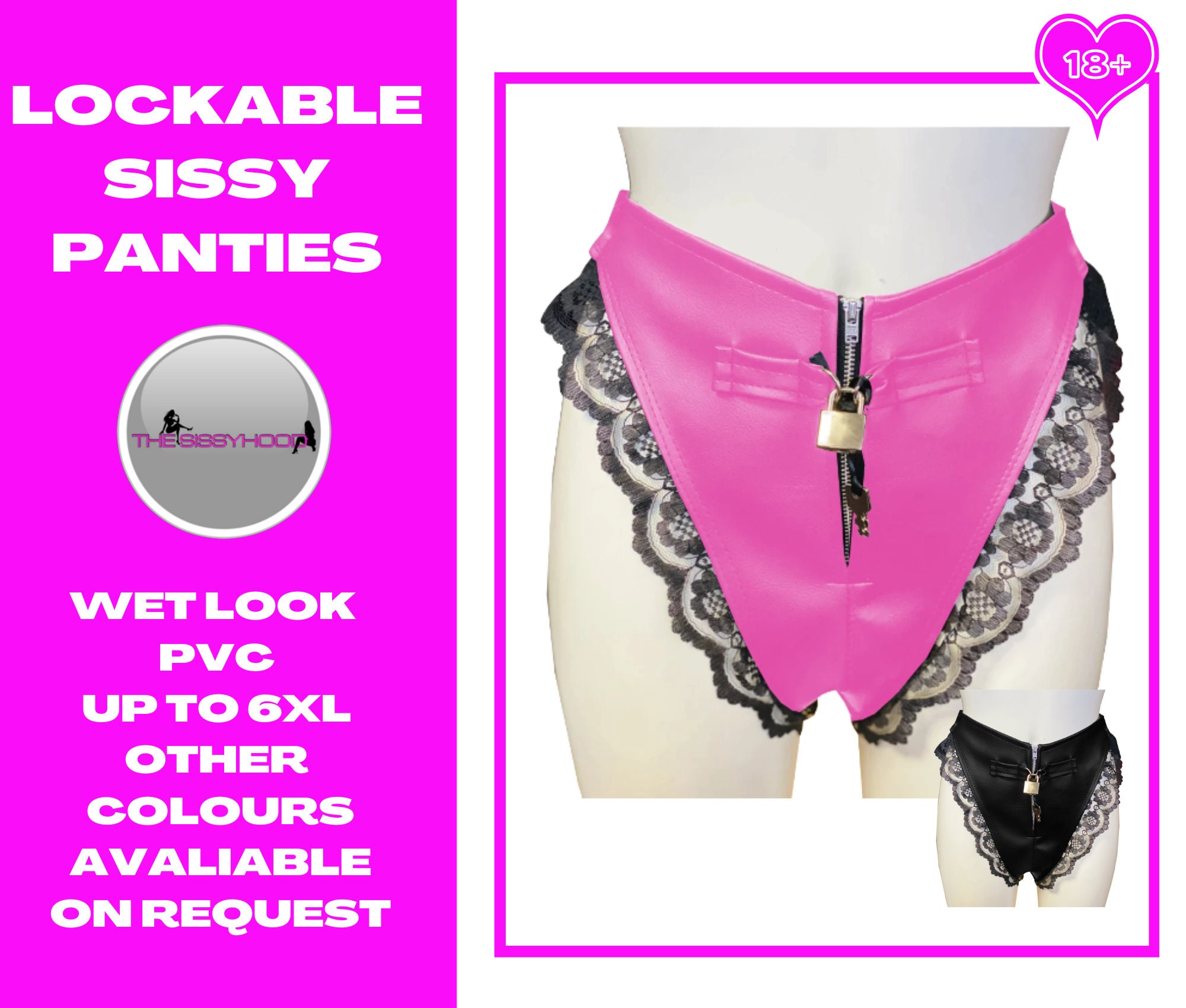 Lockable Panties Sissy Unisex Zipper Knickers Black Lace