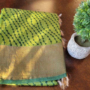 Serene Green & Red Tussar Silk Saree