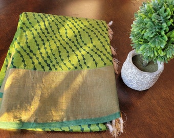 Serene Groen &Rode Tussar Zijde Saree