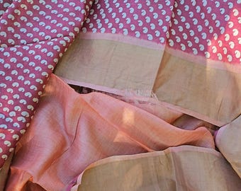 Tussar Silk Saree met mangomotief - door de overheid gecertificeerde zijde