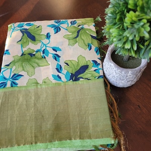 Fabulous Contemporary Blue & Green Tussar Silk Saree