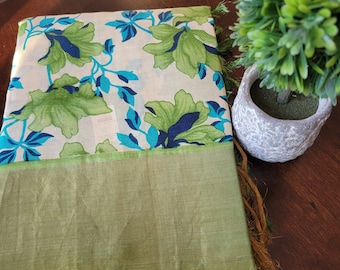 Fabulous Contemporary Blue &Groene Tussar Silk Saree