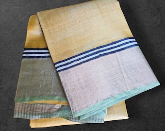 Door de overheid gecertificeerde sari van zijde van Tussar: geelgroene mix met geometrische vorm | Lichtgewicht gespreksstuk | Kleding van dag tot avond