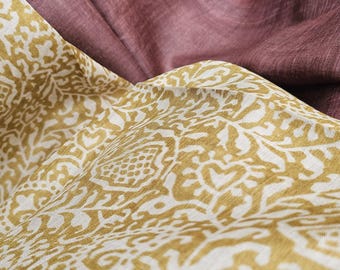 Lichtgele en karamelkleurige vrouwelijke bedrukte tussar-zijden sari met Zari-rand en pallu