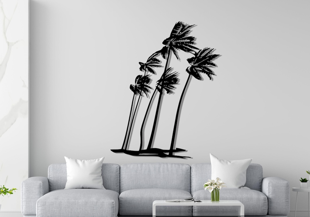 Extra Large Palm Tree Family Metal Wall Art, Palm and Wind Wall Decor ...