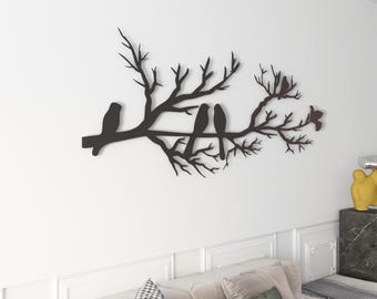Metal Wall Decor, Birds on a Branch Metal Wall Art, Metal Garden Art, Bird Lovers Gift, Metal Tree Art, Birds Art, Outdoor Home Decor