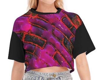 Top corto para mujer. Buen ajuste y hermoso estampado colorido único.