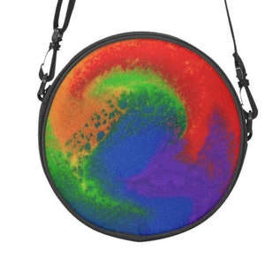 Sac cartable rond, en toile. Design frais et coloré.
