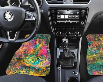 Vloermatten voor auto's. Unieke en kleurrijke decoratieve polyester set.