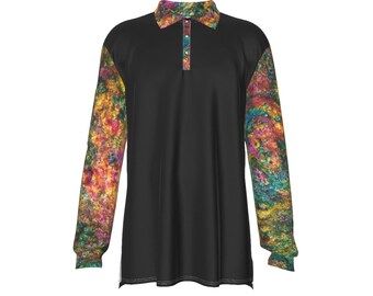 Polo à manches longues pour homme, coupe ample confortable avec des touches colorées.