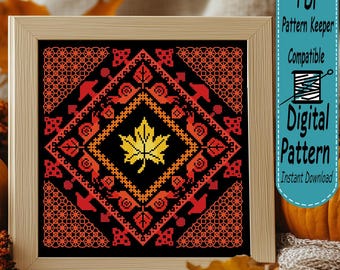 Autumn Mandala Cross Stitch Pattern, Maple Leaf Cross Stitch Chart, Fall Mandala Embroidery PDF Instant Download