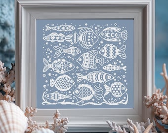Modern “Fish” Cross-Stitch Pattern, Fish, Sea, Oceania, Artistic Fish, Cross-Stitch, Wall Art, Home Decor, PDF File for Instant Download